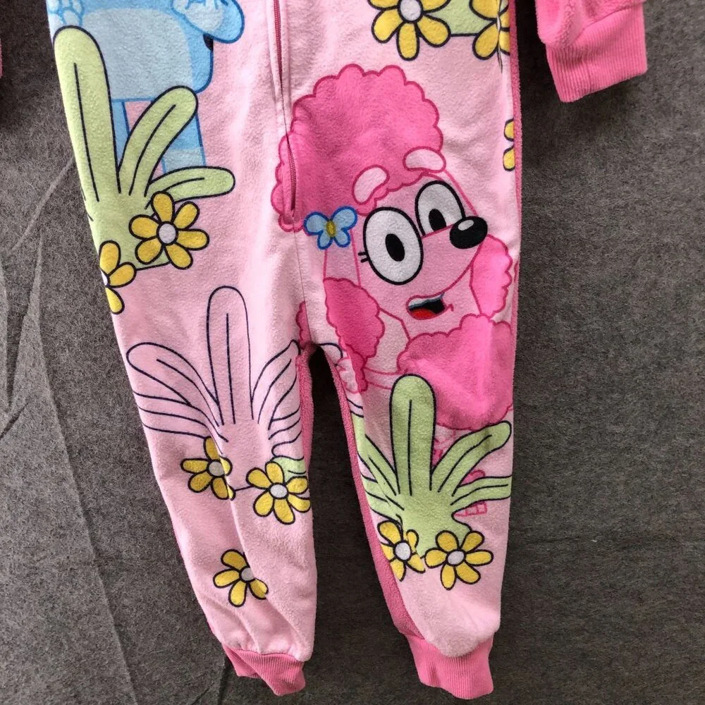 Bluey Kids Girls 4T Fleece Pajamas One Piece Zip Up PJs‎ Long Sleeve